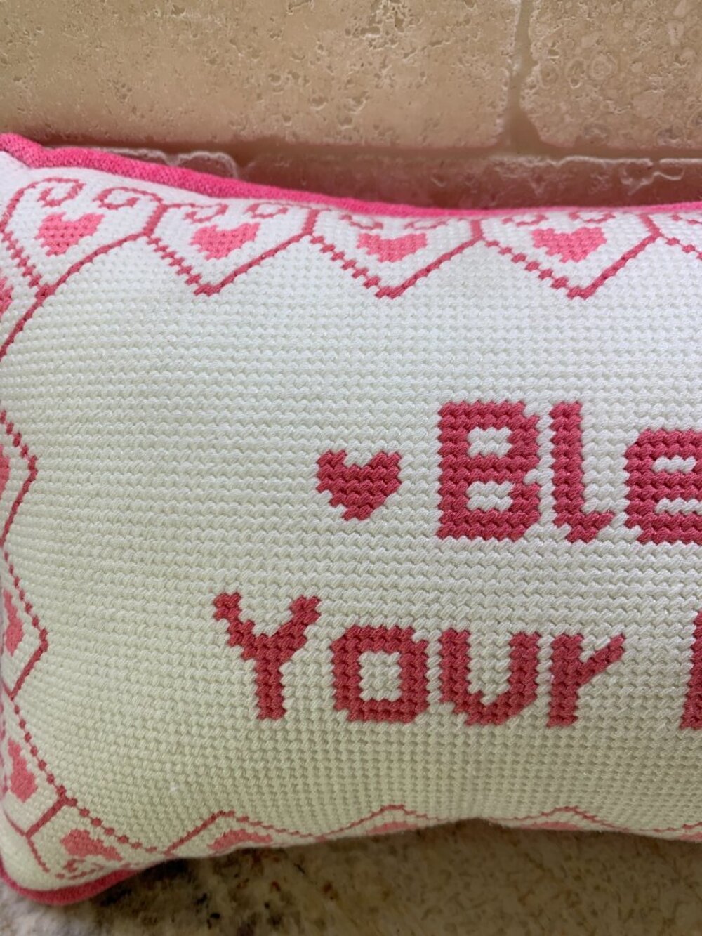 Pillow "Bless Your Heart" Needlepoint Pillow NWT - Picture 5 of 7